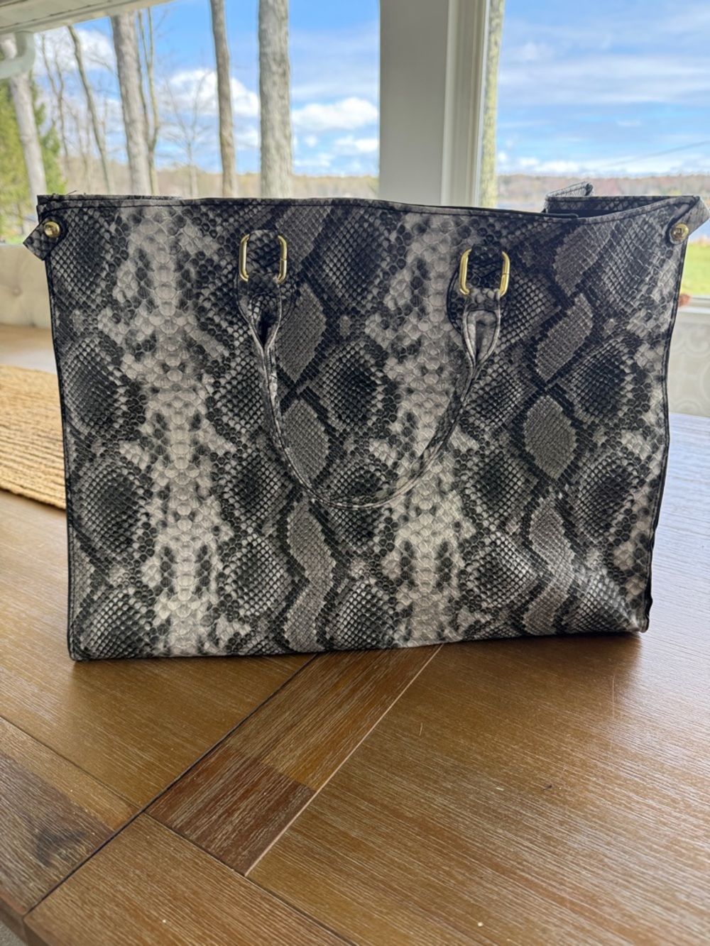 Snake Print Tote Bag in Black & Gray